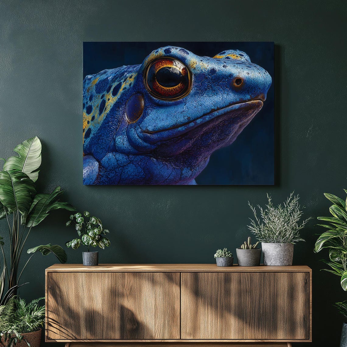 Blue Frog Macro Close Up Hyperrealistic Wildlife Photo Poster