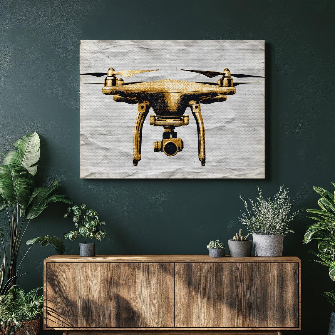 Vintage Gold Engraved Drone Camera Quadcopter Technology Art Poster