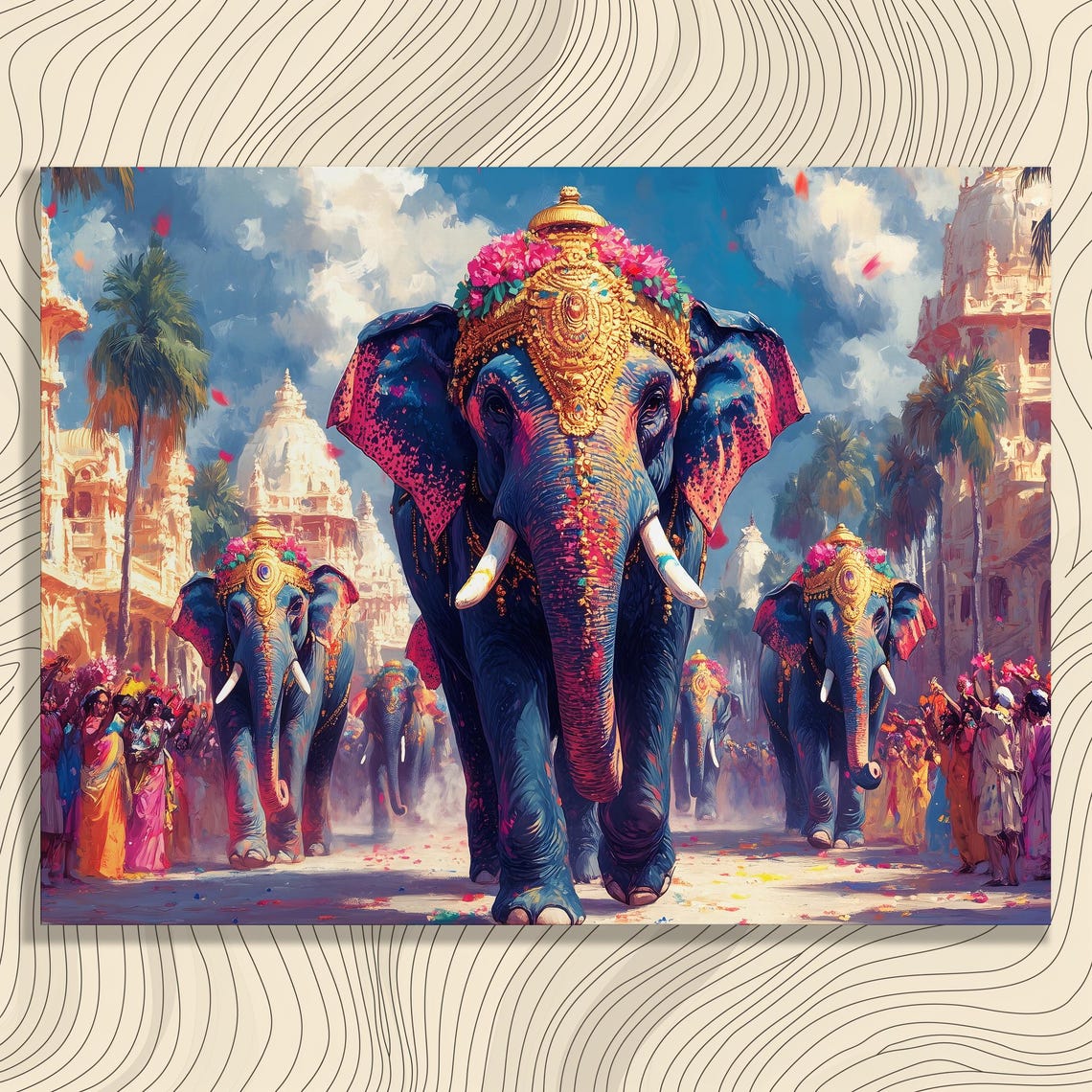 Colorful Elephant Festival Parade Decorated Temples India Wall Art