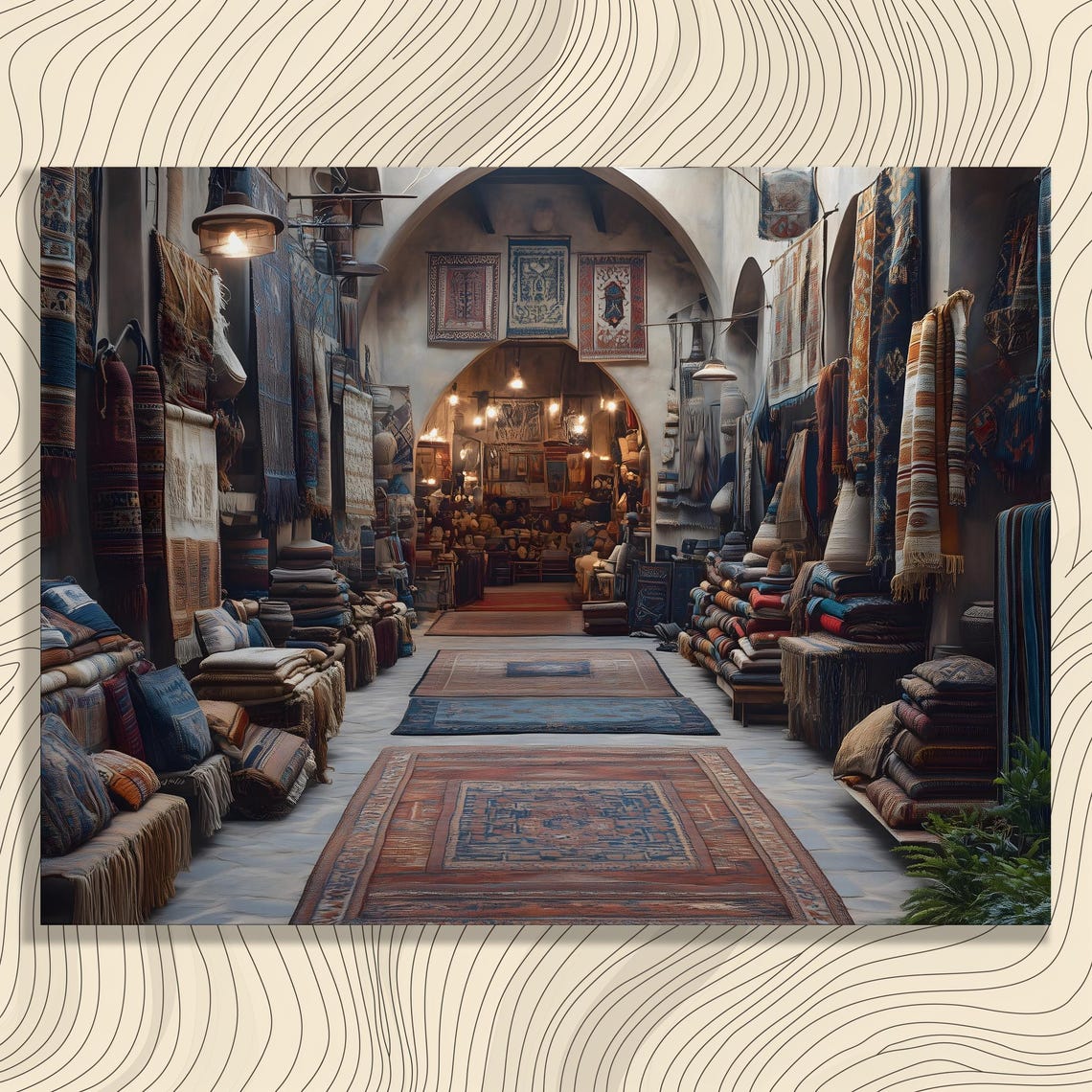 Oriental Rug Bazaar Persian Carpet Arched Market Vibrant Wall Art
