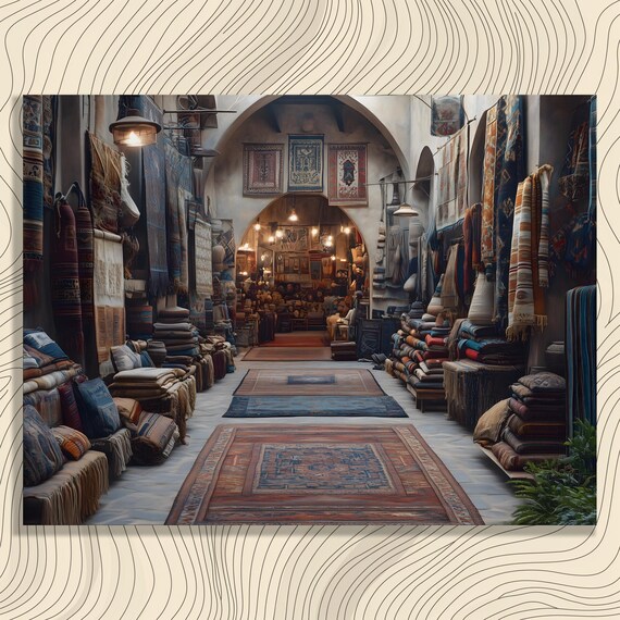 Oriental Rug Bazaar Persian Carpet Arched Market Vibrant Wall Art