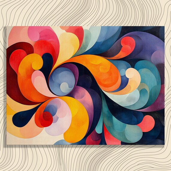 Vibrant Abstract Swirls Canvas Wall Art Colorful Dynamic Cubism Shapes Decor Print Modern Bold Geometric Harmony Artwork Unique