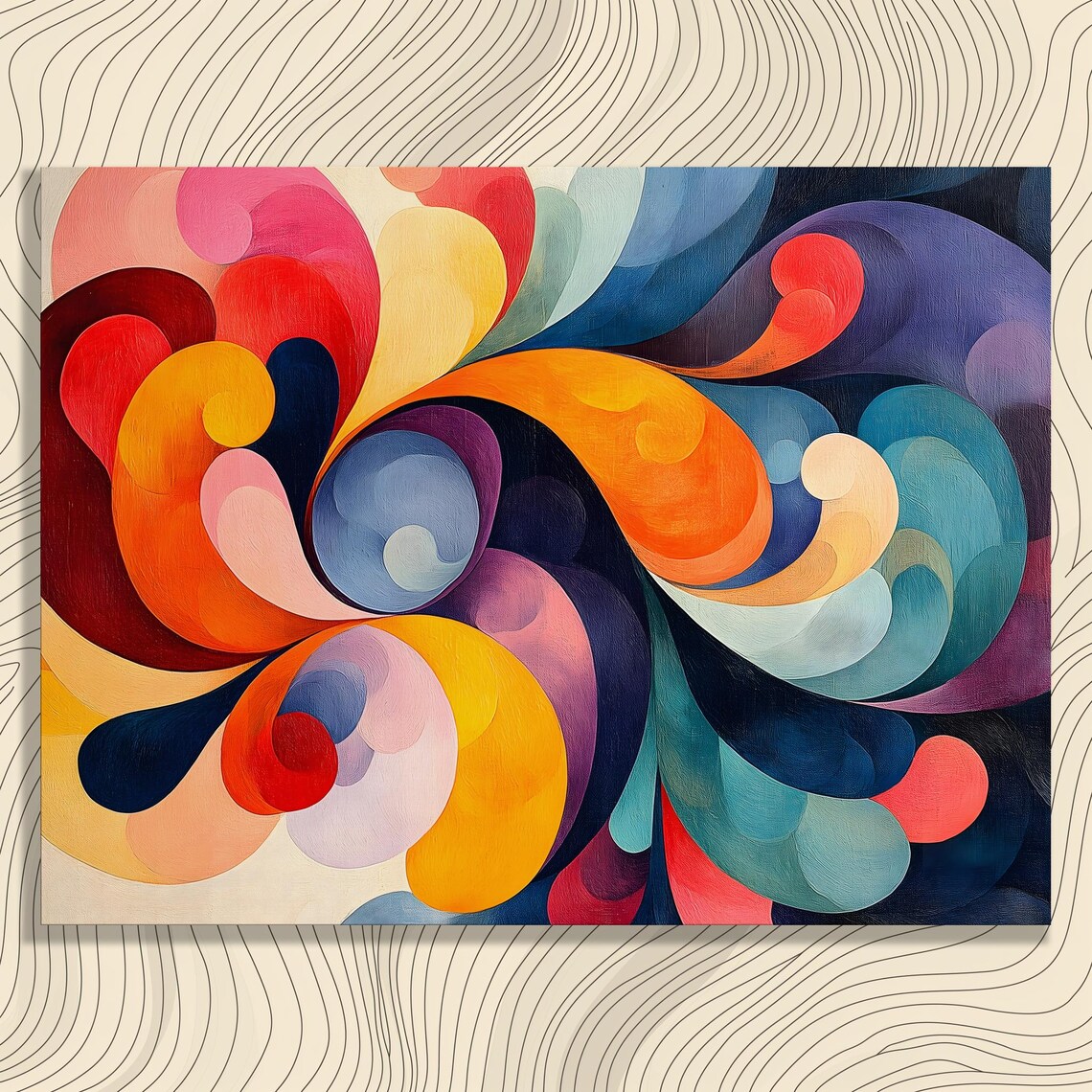 Vibrant Abstract Swirls Canvas Wall Art Colorful Dynamic Cubism Shapes Decor Print Modern Bold Geometric Harmony Artwork Unique
