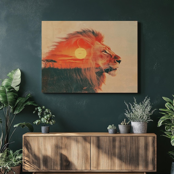 Majestic Lion Canvas Wall Art Colorful Sunset Savannah Wildlife Painting African Nature Decor For Living Room Bedroom Office