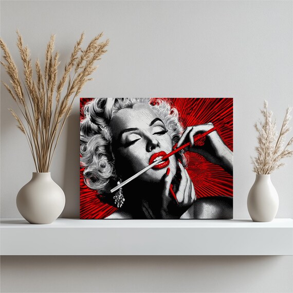Marilyn Monroe Red Lipstick Pop Art Black White Portrait Poster
