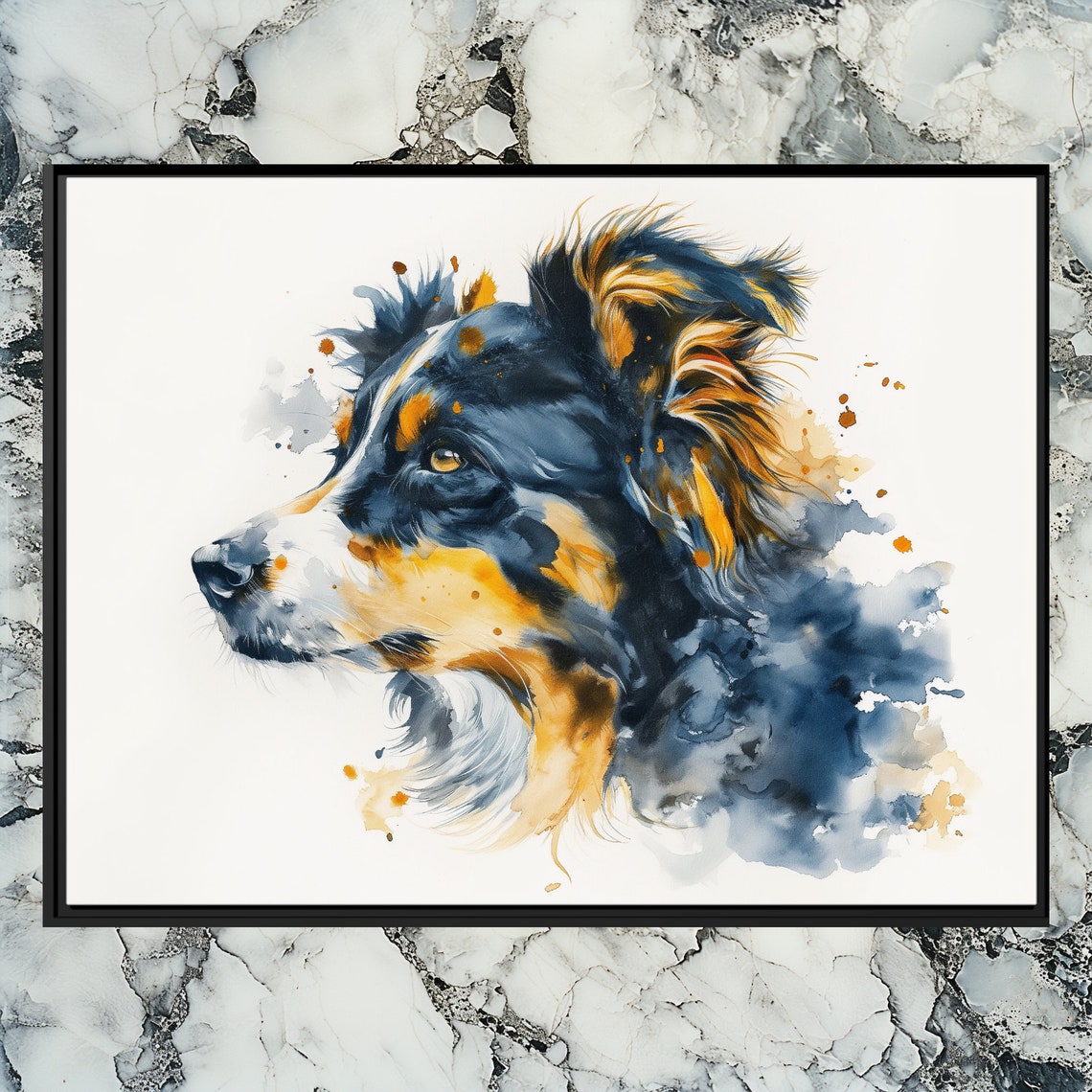 Tricolor Shepherd Dog Profile Watercolor Blue Tan Pet Lover Poster