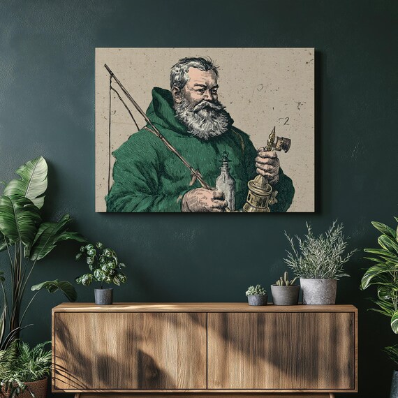 Vintage Alchemist Lantern Medieval Engraving Style Portrait Poster
