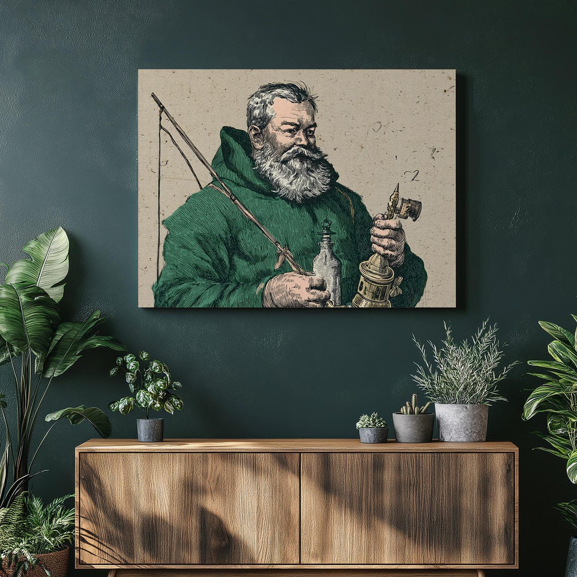 Vintage Alchemist Lantern Medieval Engraving Style Portrait Poster