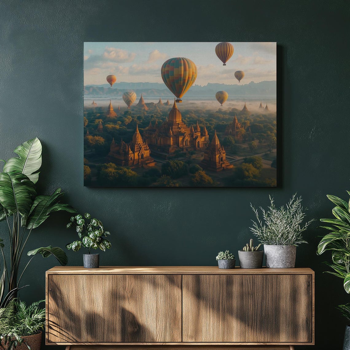 Bagan Myanmar Hot Air Balloons Sunrise Over Ancient Temples Poster