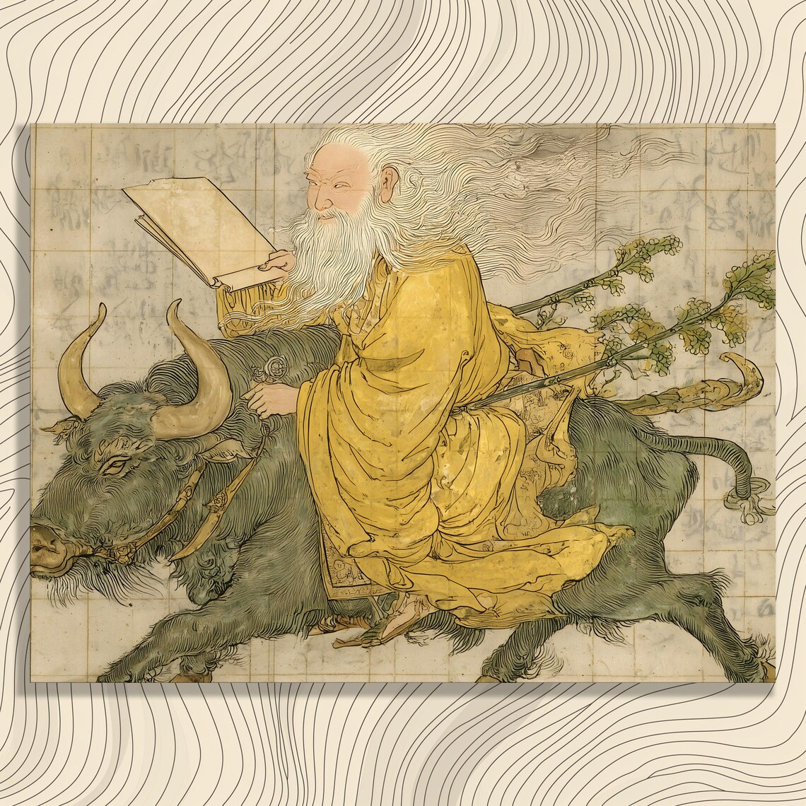 Laozi Riding Water Buffalo Traditional Chinese Ink Wash Wall Art