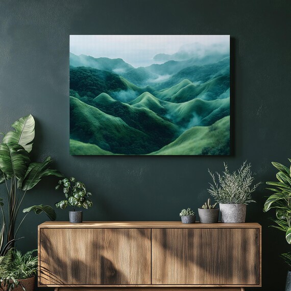 Batanes Rolling Hills Misty Green Tropical Landscape Wall Art