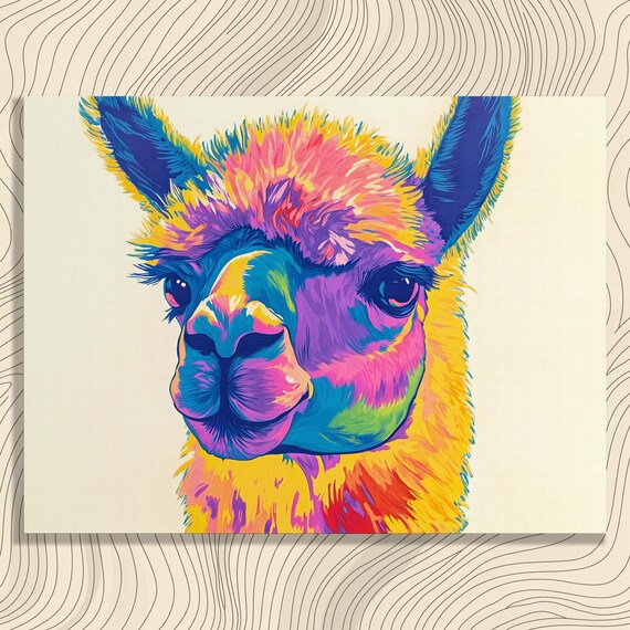Colorful Llama Pop Art Neon Pink Yellow Blue Animal Wall Art
