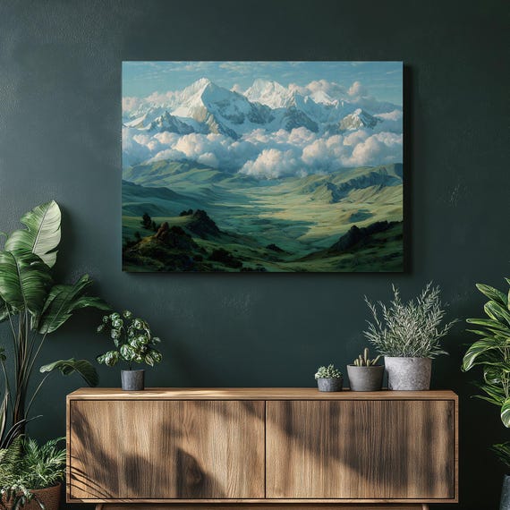 Majestic Mountain Landscape Canvas Wall Art Snowy Peak Panorama Forest Valley Decor Nature Scenery Print Artwork Modern