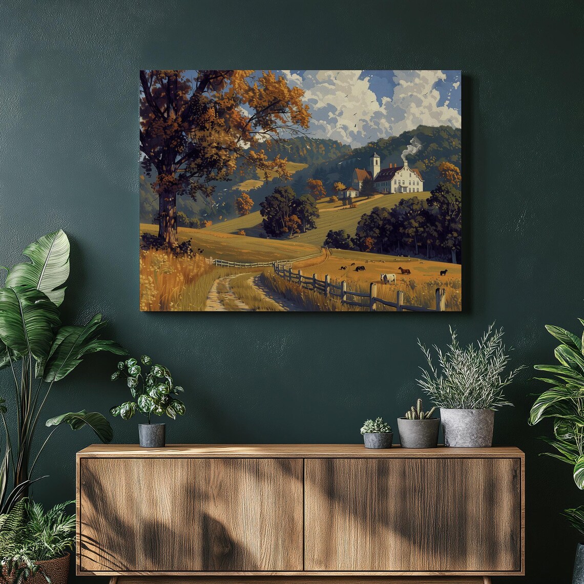 Kentucky Golden Horse Farm Country Manor Pastoral Landscape Poster