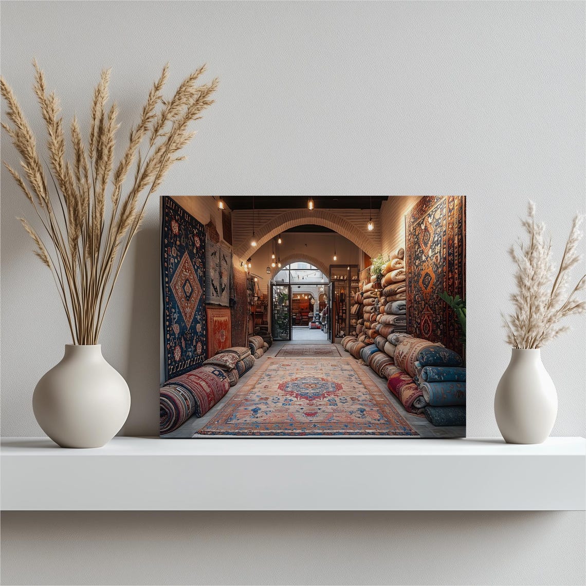Oriental Rug Market Arched Souk Interior Colorful Carpet Poster
