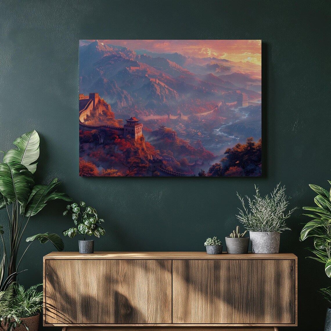 Great Wall of China Misty Mountain Sunrise Panoramic Art Poster