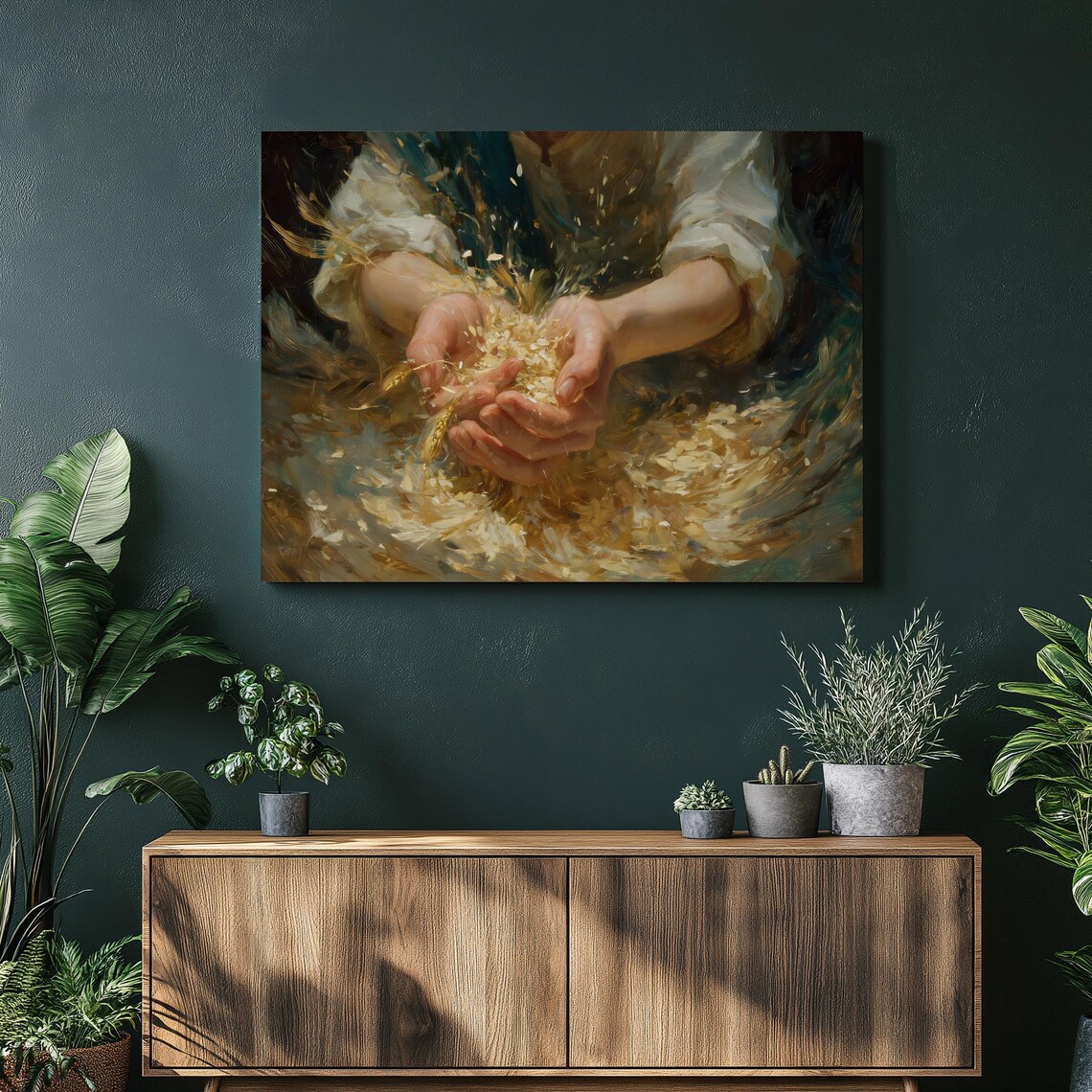 Hands Holding Golden Wheat Grain Harvest Country Farm Poster