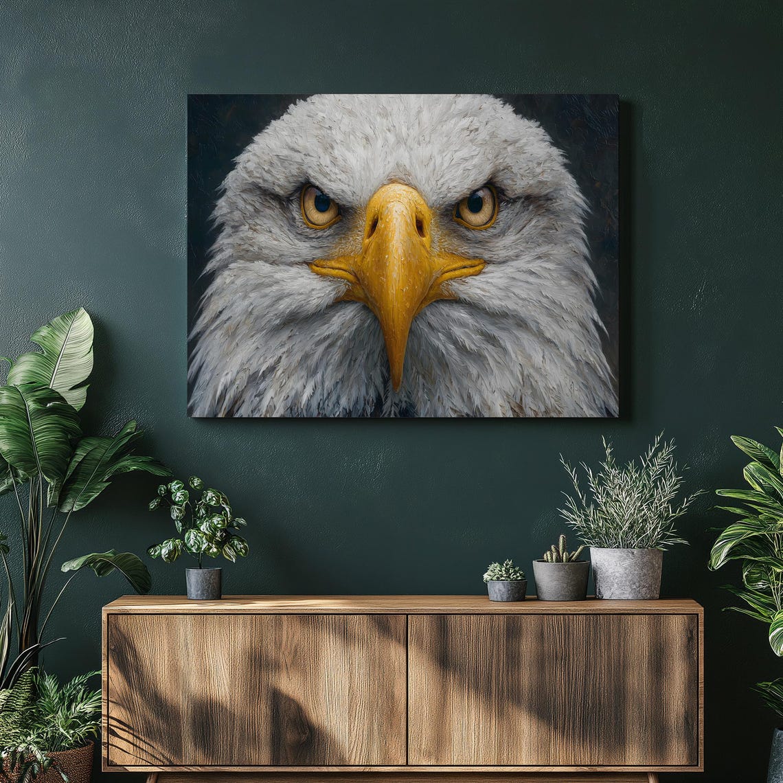 Bald Eagle Face Close Up Hyperreal Wildlife Painting Wall Art
