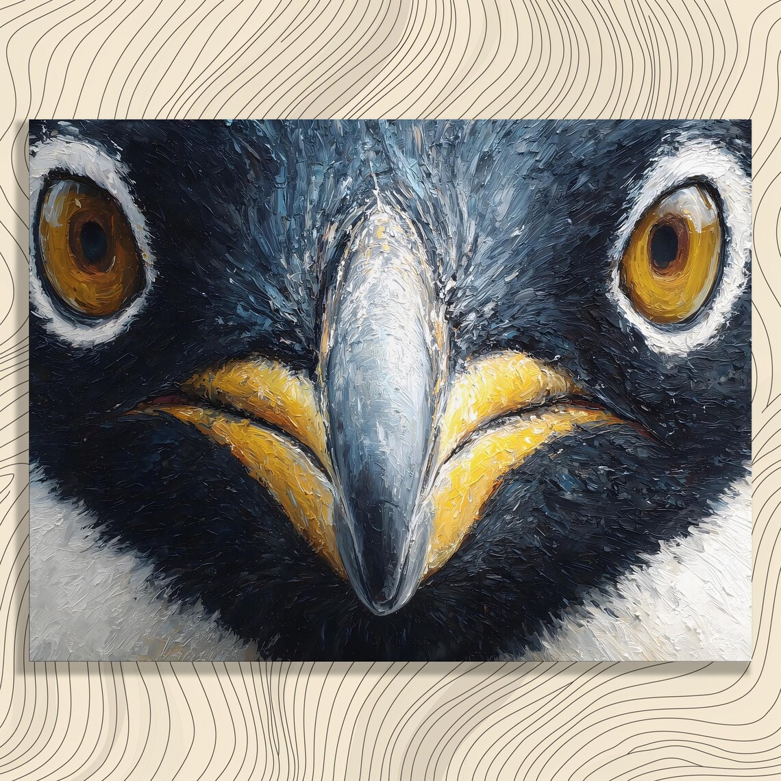 Penguin Close Up Impasto Oil Painting Wildlife Portrait Print