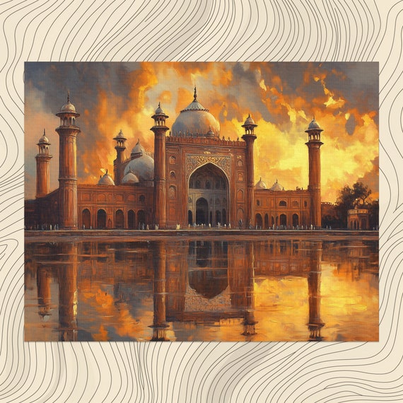 Pakistan Lahore Canvas Wall Art Badshahi Mosque Decor Mughal Architecture Print Sunset Painting Home Decoration Unique Travel Souvenir