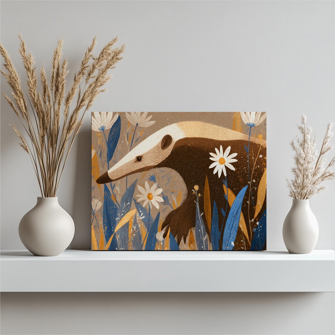 Gentle Anteater Canvas Wall Art Whimsical Botanical Nature Decor Print