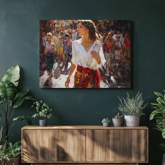 City Street Canvas Wall Art Urban Decor Fashion Print Modern Mosaic Portrait Textured Collage Colorful Cityscape