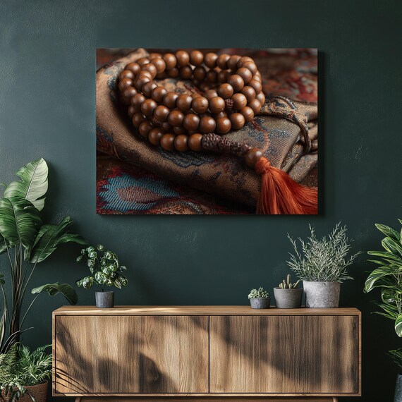 Wooden Meditation Beads Red Tassel Cozy Spiritual Zen Wall Art