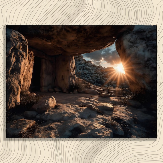 Sunset Cave Rustic Primitive Landscape Art Print