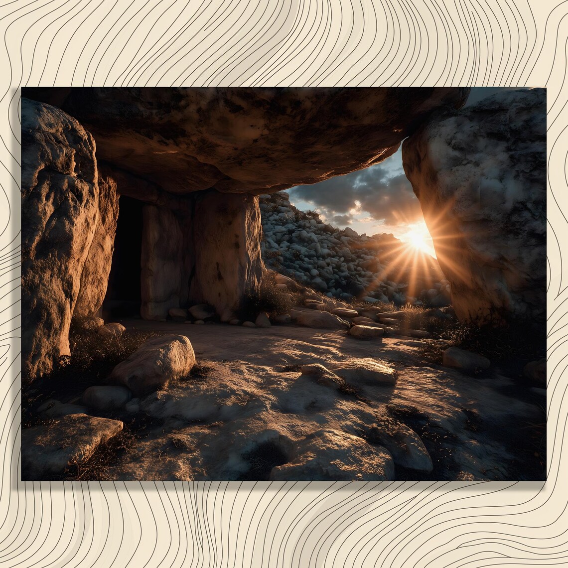 Sunset Cave Rustic Primitive Landscape Art Print