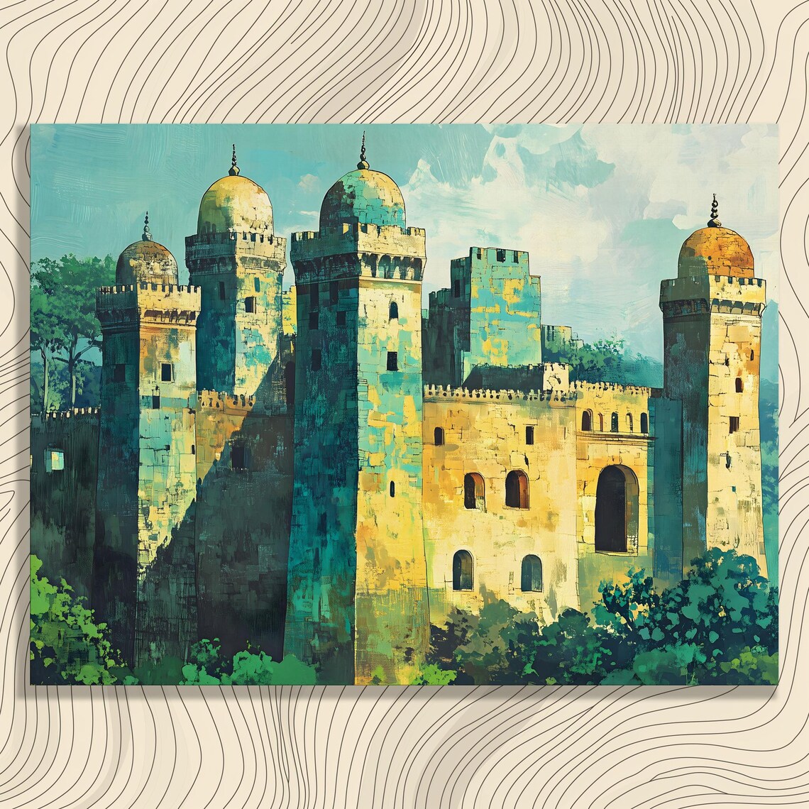 Medieval Domed Castle Towers Turquoise Sky Fantasy Storybook Wall Art