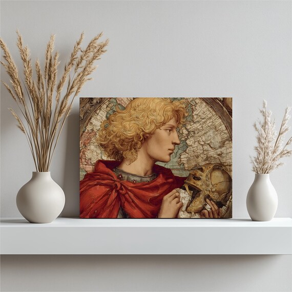Medieval Knight Map Canvas Wall Art Renaissance Portrait Print Vintage Armor Painting World Motif Historical Decor Gift