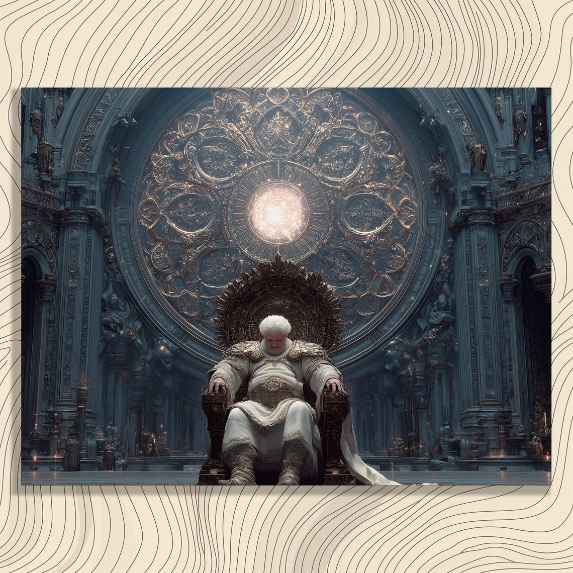 Regal Fantasy King On Throne Celestial Palace Hall Art Poster