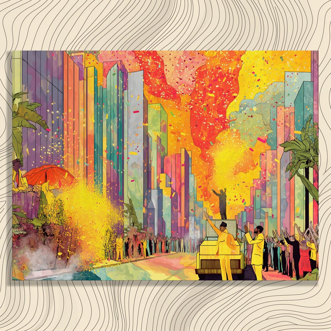 City Parade Confetti Celebration Colorful Cubism Festival Art Poster