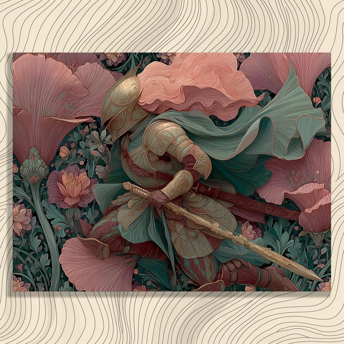 Ornate Knight Floral Armor Medieval Fantasy Art Nouveau Poster