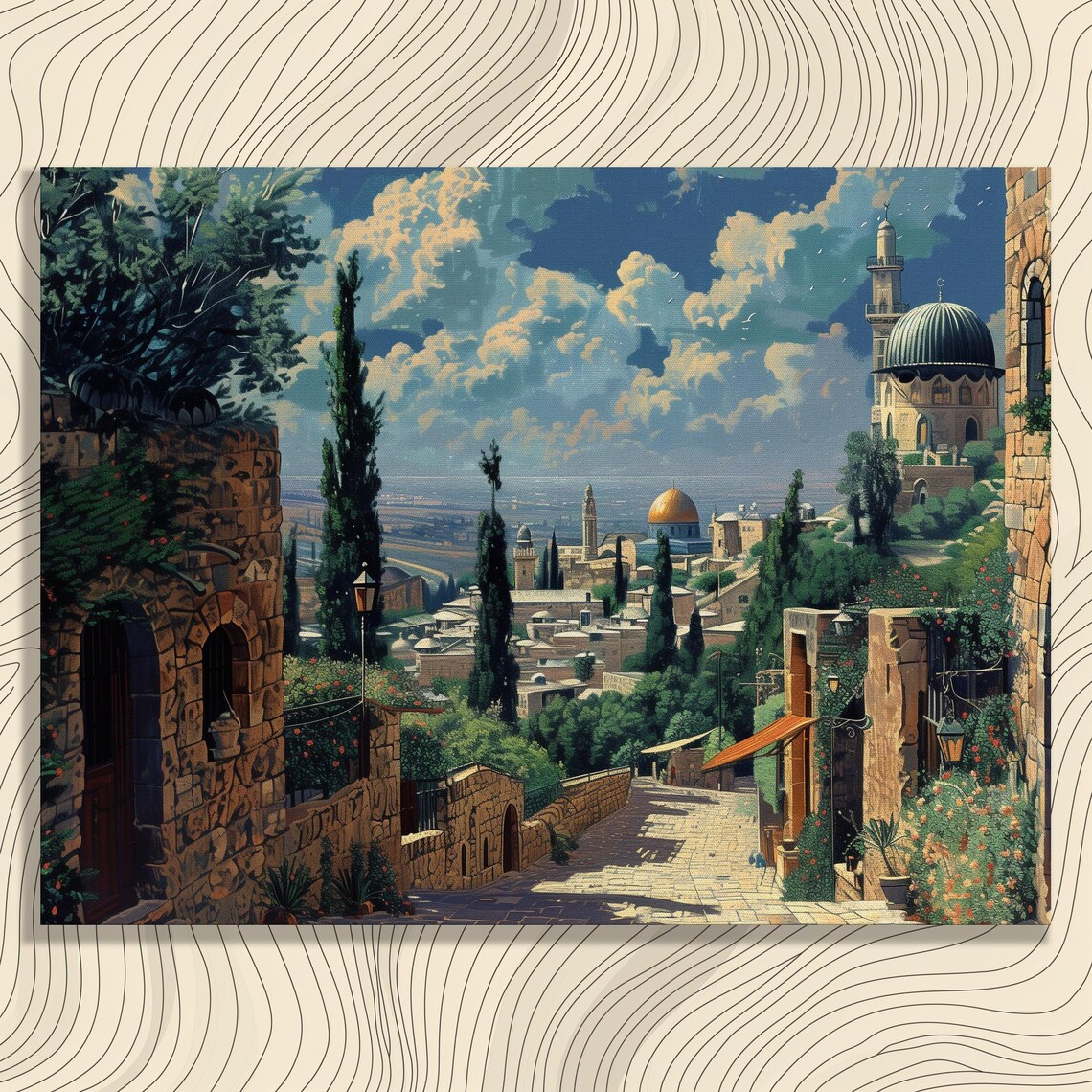 Jerusalem Dome Of The Rock Old Stone Street Holy Land Art Poster