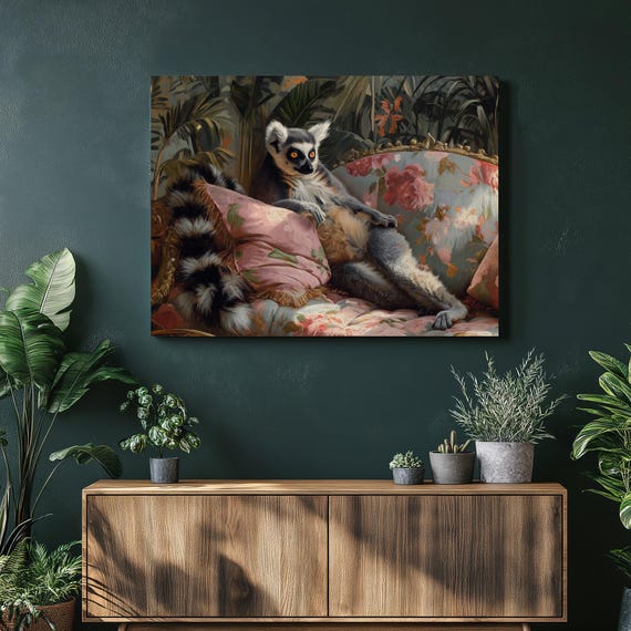 Ringtailed Lemur Canvas Wall Art Wildlife Decor Animal Lover Gift Nature Themed Vibrant Illustration Ecofriendly Print
