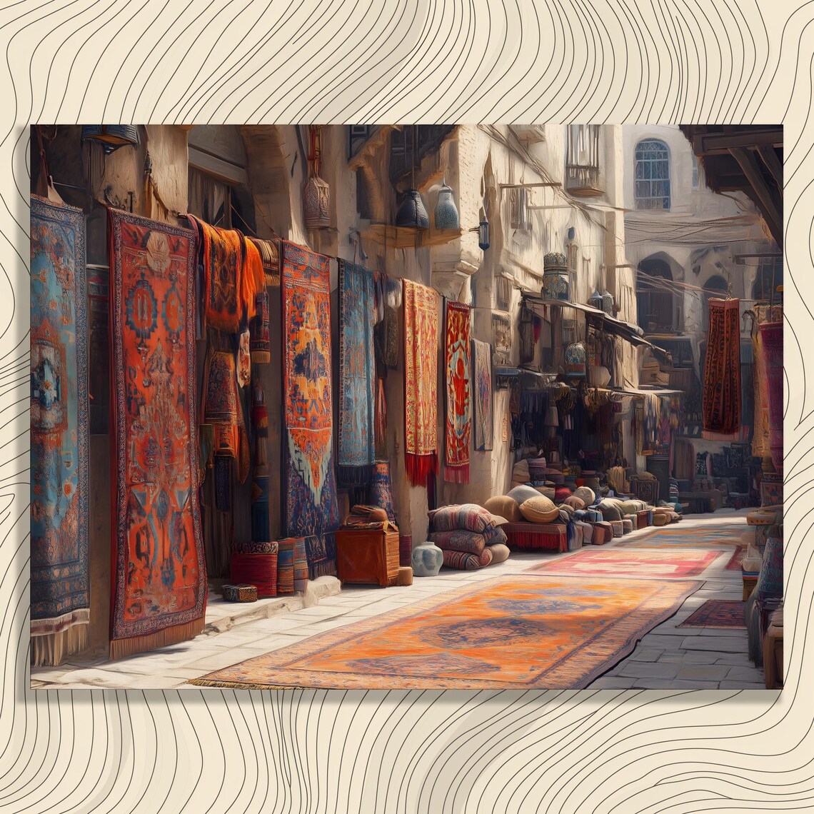 Colorful Rug Bazaar Old Town Street Market Impressionist Painting Poster