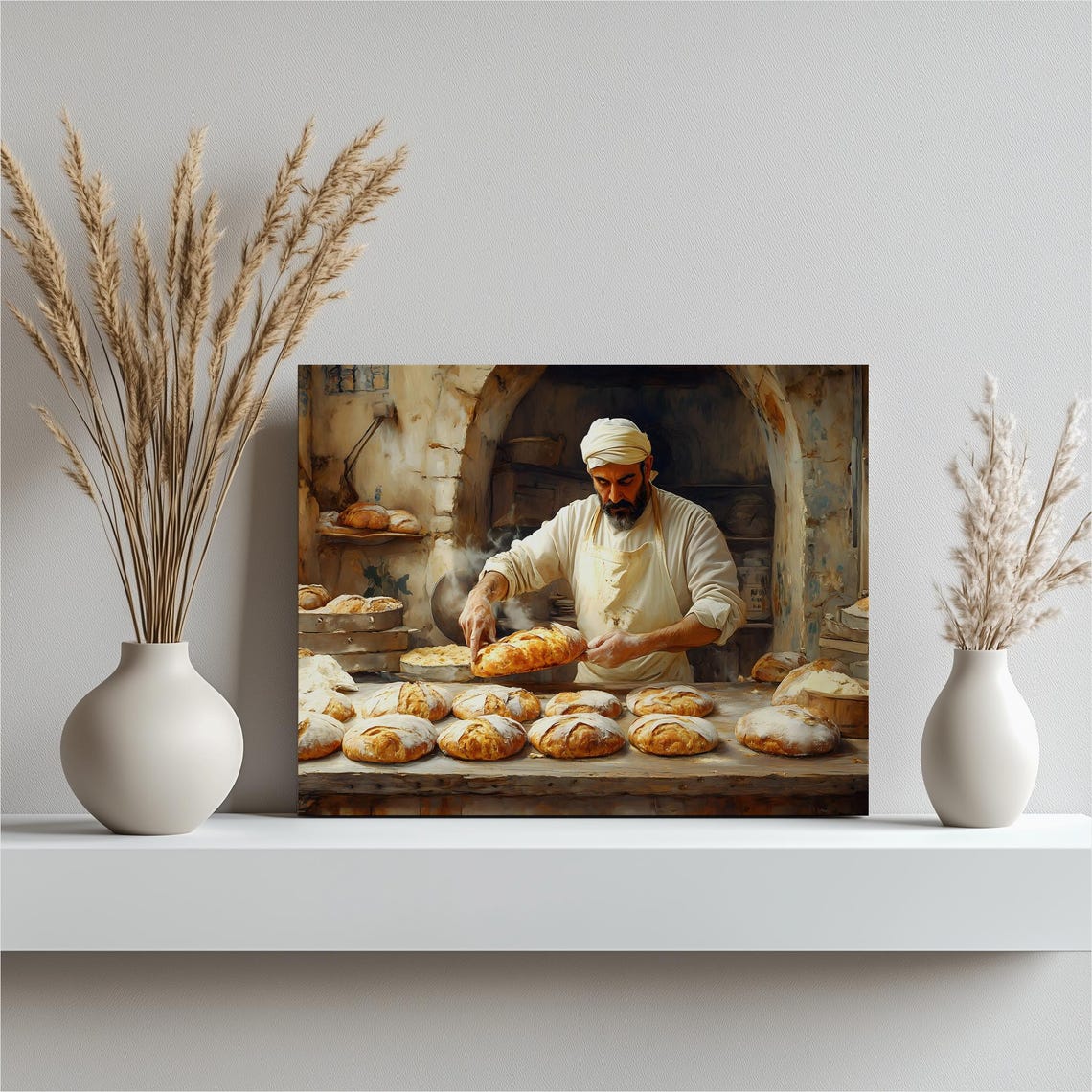 Artisan Baker Shaping Fresh Bread Loaves Rustic Bakery Painting Poster