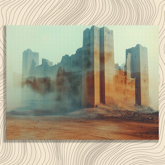 Mysterious Ancient Fortress Canvas Wall Art Surreal Desert Ruins Print Gift For Travelers Rustic Decor Heritage History Painting