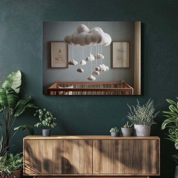 Cloud Baby Mobile Nursery Crib Photography Soft Neutral Poster