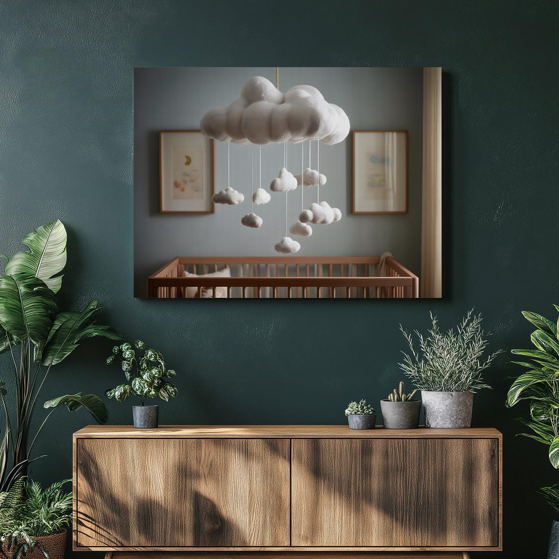 Cloud Baby Mobile Nursery Crib Photography Soft Neutral Poster