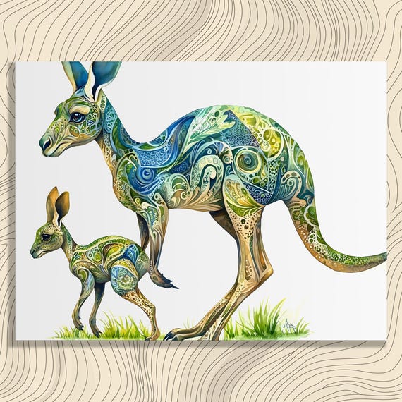 Vibrant Kangaroo Canvas Wall Art Boho Wildlife Print Home Decor Gift For Animal Lover Nature Fan Enthusiast Eco Friendly