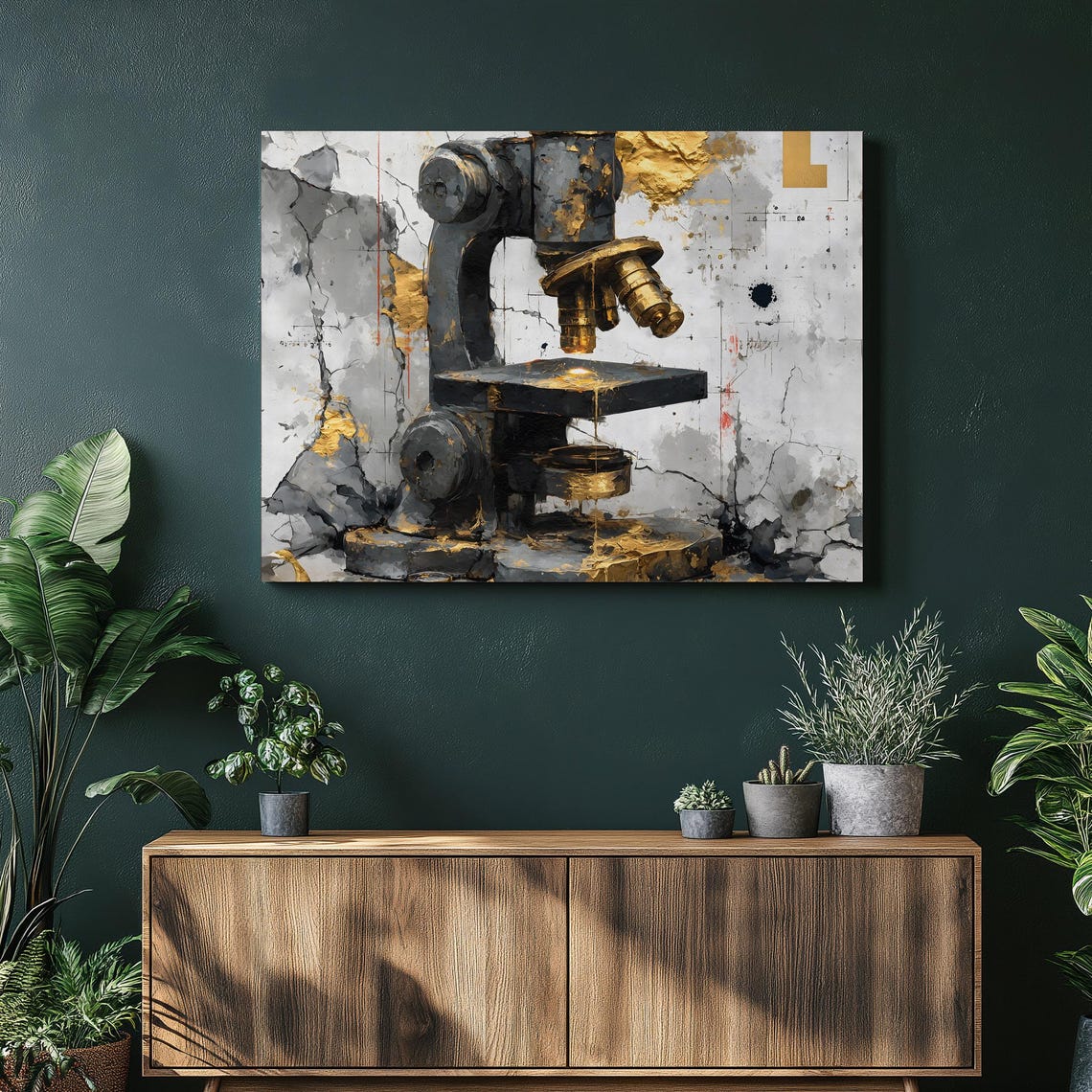 Vintage Microscope Gold Accent Abstract Science Laboratory Poster