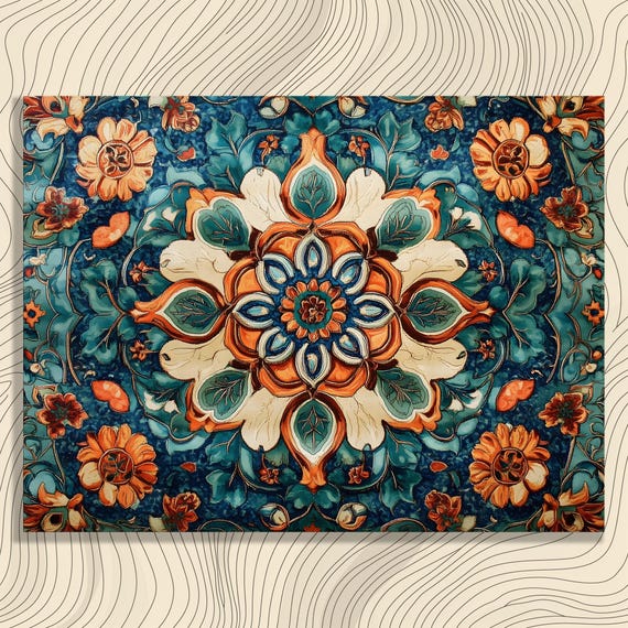 Vibrant Floral Mandala Canvas Wall Art Colorful Bohemian Eclectic Beautiful Patterned Decor Print Painting Gift For Enthusiasts