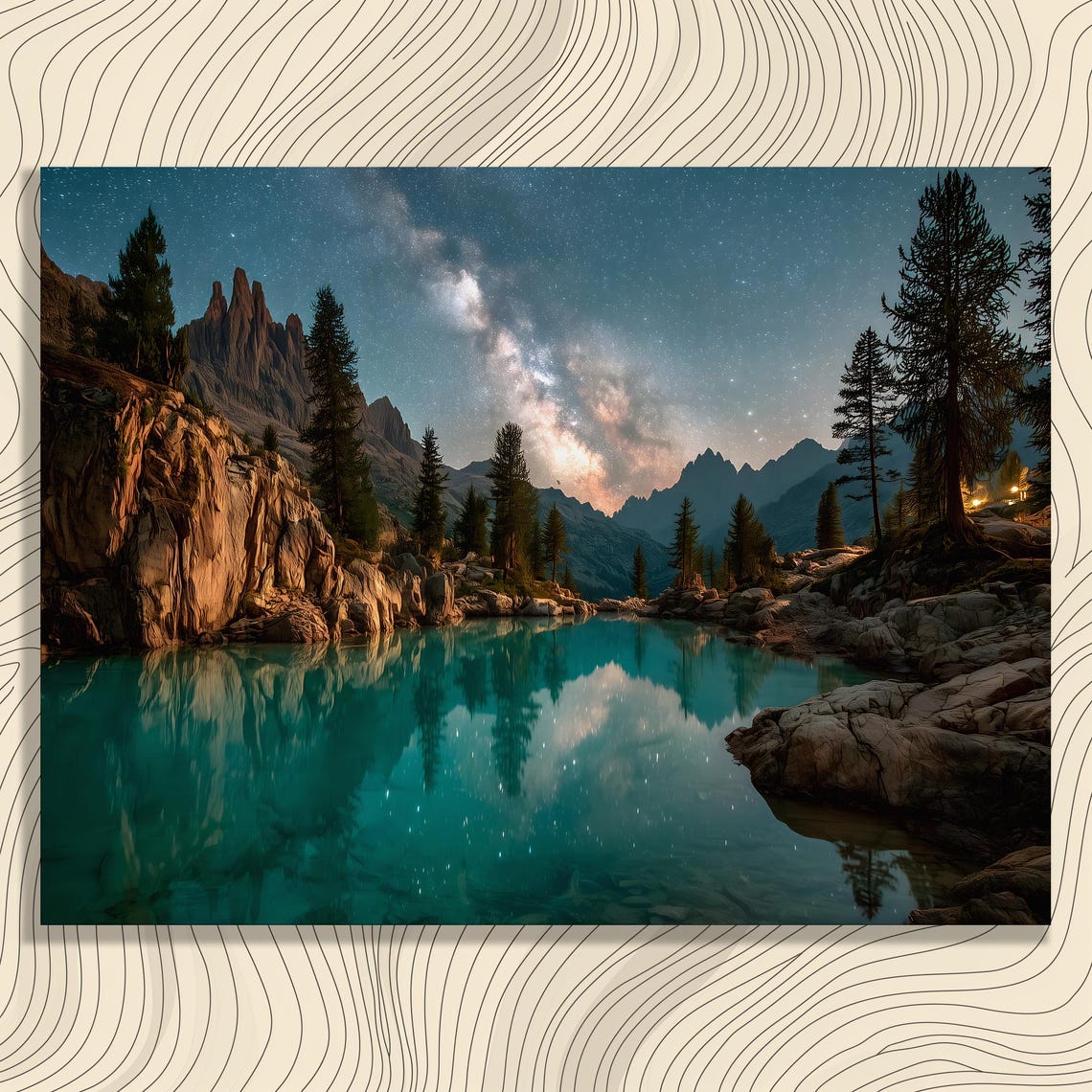 Milky Way Lake Canvas Wall Art Ethereal Mountain Night Sky Reflection Print Rustic Nature Landscape Photography Decor Cabin Retreat