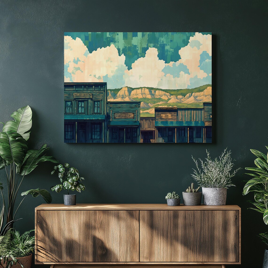 Old West Town Storefronts Badlands Retro Western Desert Street Art Poster