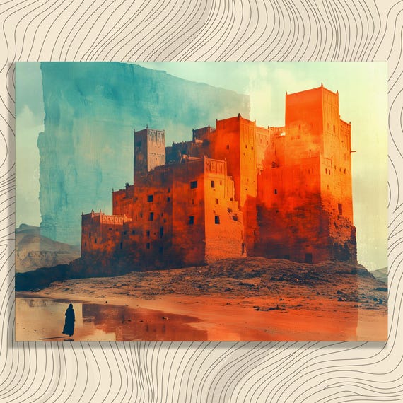 Yemeni Tower House Village Canvas Wall Art Desert Fortress Mudbrick Architecture