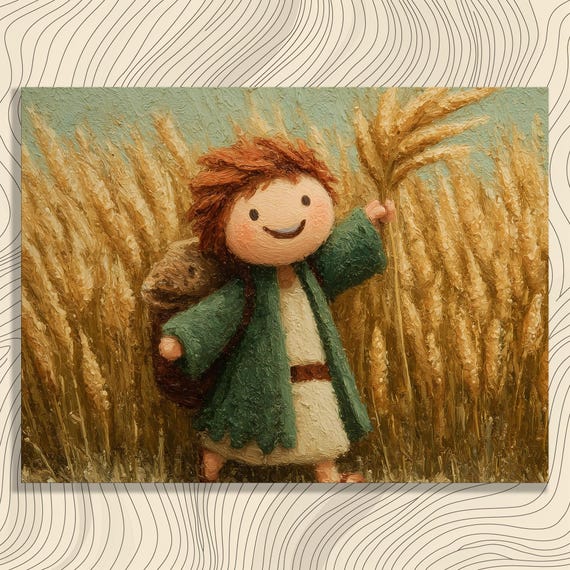 Shepherd Child Canvas Wall Art Storybook Wheat Field Painting For Nursery Decor Gentle Faith Gift Whimsical Smiling Print Peaceful Home