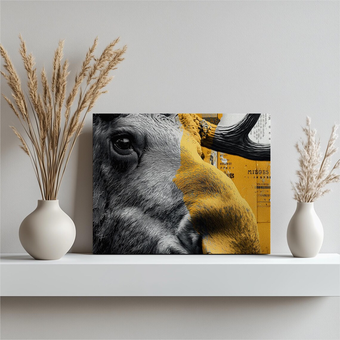 Bold Moose Canvas Wall Art Rustic Wildlife Decor Print Modern Animal Collage Poster Unique Nature Gift Lodge