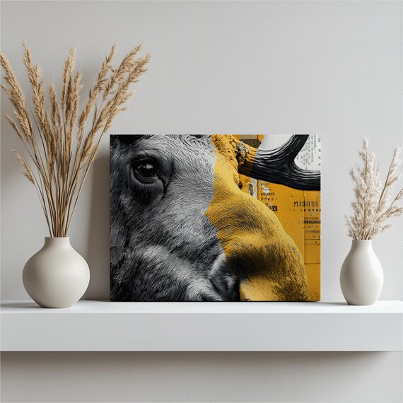 Bold Moose Canvas Wall Art Rustic Wildlife Decor Print Modern Animal Collage Poster Unique Nature Gift Lodge